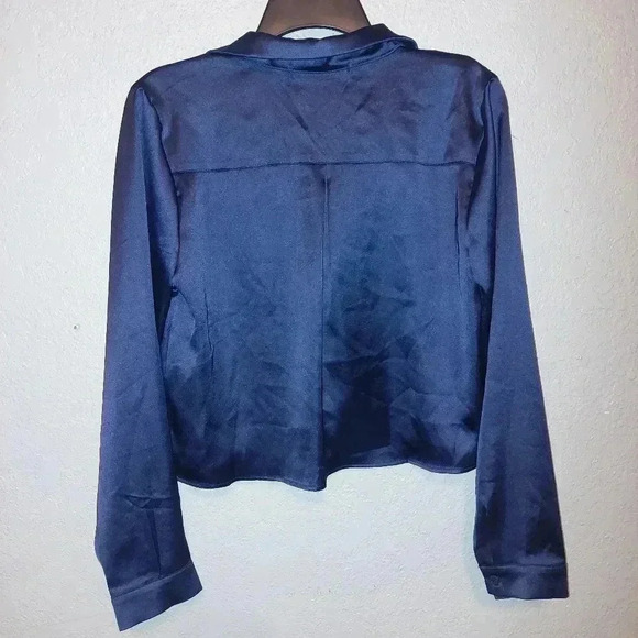 Sweet Rain Crop Button Down Navy Blue Blouse Bling Buttons. Holiday Christmas - Picture 2 of 5